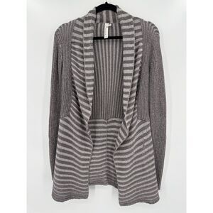 INDIGENOUS Gray Striped Long Sleeve Open Cardigan Size Small S